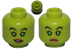 Part No: 3626cpb1138  Name: Minifigure, Head Dual Sided Alien Female with Bright Green Eyes, Nougat Lips, Smile / Frown Pattern (SW Hera Syndulla) - Hollow Stud