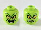 Part No: 3626cpb2402  Name: Minifigure, Head Dual Sided Alien Dark Green Eyebrows and Cheek Lines, Large Yellow Eyes, Smile / Confused Pattern - Hollow Stud