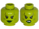 Part No: 3626pb1166  Name: Minifigure, Head Dual Sided Alien Female Silver Tattoos, Eyelashes, Green Lips, Smile / Angry Pattern