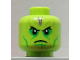 Part No: 3626pb2270  Name: Minifigure, Head Alien Skrull with Black Eyes and Frown, Bright Green Eye Shadow and Cheek Lines, and Dark Purple Markings on Forehead Pattern