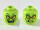 Part No: 3626pb2402  Name: Minifigure, Head Dual Sided Alien Dark Green Eyebrows and Cheek Lines, Large Yellow Eyes, Smile / Confused Pattern