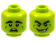 Part No: 3626pb2976  Name: Minifigure, Head Dual Sided Alien, Thick Black Eyebrows, Green Cheek Dimples, Scared / Wide Grin with Teeth Pattern