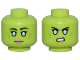 Part No: 3626pb3474  Name: Minifigure, Head Dual Sided Alien Female Black Eyebrows and Single Eyelashes, Bright Light Blue Eyes, Olive Green Cheek Lines, Nougat Lips, Grin / Open Mouth Scowl with Teeth Pattern