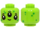 Part No: 3626pb3540  Name: Minifigure, Head Alien with 3 Black Eyes and Eyebrows, Bright Green Dots, Grin Pattern