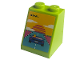 Part No: 3678bpb123  Name: Slope 65 2 x 2 x 2 with Bottom Tube with Pixelated Arcade Game Screen with Blue Car, Medium Azure Road, Dark Pink Sun and Yellow Sky Pattern (Sticker) - Set 41708