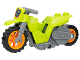 Part No: 75522pb03c01  Name: Stuntz Flywheel Motorcycle Dirt Bike with Dark Bluish Gray Frame and Handlebars, Orange Wheels, and Metallic Light Blue Bear Skull on Magenta Splotch Pattern
