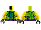 Part No: 973pb5830c01  Name: Torso Jacket Open with Silver Zippers, Dark Purple Shirt with Dark Turquoise Skull, Ninjago Logogram 'TOX' on Back Pattern / Yellow Arms / Black Hands