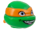 Part No: 12607pb05  Name: Minifigure, Head, Modified Ninja Turtle with Molded Orange Mask and Printed Bright Light Blue Eyes and Open Mouth Smile Pattern (Michelangelo)