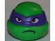 Part No: 12607pb06  Name: Minifigure, Head, Modified Ninja Turtle with Dark Purple Mask and Frown Pattern (Donatello)