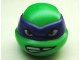 Part No: 12607pb08  Name: Minifigure, Head, Modified Ninja Turtle with Dark Purple Mask and Missing Tooth Scowl Pattern (Donatello)