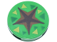 Part No: 14769pb666  Name: Tile, Round 2 x 2 with Bottom Stud Holder with Dark Brown and Reddish Brown Star Shaped Crevice, Green and Lime Triangles Pattern (Animal Crossing Fossil Dig Spot)