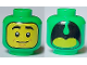 Part No: 28621pb0086  Name: Minifigure, Head Dual Sided Balaclava, Yellow Face, Black Eyes, Eyebrows and Mouth / Open Mouth with Lime Tongue (Dragon) Pattern - Vented Stud