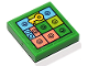 Part No: 3068pb2790  Name: Tile 2 x 2 with Heroica Game Board Section with Lime, Coral, Medium Azure and Yellow Key and LEGO Parts Pattern (Sticker) - Set 41748