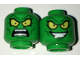 Part No: 3626cpb1635  Name: Minifigure, Head Dual Sided Alien with Large Yellow Eyes, Angry / Wide Evil Grin Pattern (Green Goblin) - Hollow Stud