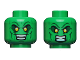 Part No: 3626cpb2765  Name: Minifigure, Head Dual Sided Alien Dark Green Eyebrows and Cheek Lines, Small Yellow Eyes, Smile / Angry Pattern - Hollow Stud