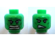 Part No: 3626pb0723  Name: Minifigure, Head Dual Sided Alien with Black Thick Eyebrows, Dark Green Cheek Lines, Chin Dimple and Wrinkles, Furrowed Brow, Angry Open Mouth with Teeth Parted / Scowl Pattern