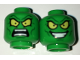 Part No: 3626pb1635  Name: Minifigure, Head Dual Sided Alien with Large Yellow Eyes, Angry / Wide Evil Grin Pattern (Green Goblin)