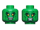 Part No: 3626pb2765  Name: Minifigure, Head Dual Sided Alien Dark Green Eyebrows and Cheek Lines, Small Yellow Eyes, Smile / Angry Pattern