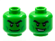 Part No: 3626pb2966  Name: Minifigure, Head Dual Sided Black Thick Eyebrows, Green Cheek Lines, Wide Grin / Open Mouth Smile with Teeth Pattern