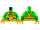 Part No: 973pb4453c01  Name: Torso Button Up Shirt, Orange Bow Tie with Polka Dots, Yellow Apron with 'ViTA RUSH' Logo, Silver Stripe Pattern / Bright Green Arms / Orange Hands