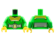 Part No: 973pb4576c01  Name: Torso Female Armor Yellow Mantle, Large Silver Belt with Yellow Oval, White Trim Pattern / Bright Green Arms / Yellow Hands