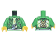 Part No: 973pb4635c01  Name: Torso Jacket with Bright Light Blue Purse, Gold 'D' Necklace, Dragon Head, and 2 White Horses Pattern / Bright Green Arms / Yellow Hands