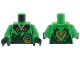 Part No: 973pb5228c01  Name: Torso Robe Dark Green Straps, Gold Buckles, Ninjago Logogram Letter L and Dragon Head and Orb on Back Pattern / Bright Green Arms / Dark Green Hands