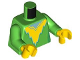 Part No: 973pb5597c01  Name: Torso Super Hero Costume with Yellow Jagged Panel and Metallic Light Blue Neck Pattern / Bright Green Arms / Yellow Hands