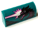 Part No: 6191pb044L  Name: Slope, Curved 1 x 4 x 1 1/3 with Black Dragon Head with Visor and White and Dark Pink Flames Pattern Model Left Side (Sticker) - Set 60389