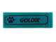 Part No: 63864pb255  Name: Tile 1 x 3 with Dark Blue Paw Print and 'GOLDIE' Pattern (Sticker) - Set 41683