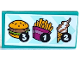 Part No: 87079pb0873  Name: Tile 2 x 4 with Menu with Hamburger, French Fries, Ice Cream Cone, and Number 3, 1, and 2 in Black Circles Pattern (Sticker) - Set 41349