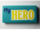 Part No: 87079pb0980  Name: Tile 2 x 4 with Dark Purple 'My', Yellow 'HERO' on White Background Pattern (Sticker) - Set 40385