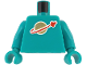 Part No: 973p90new2c16  Name: Torso with Classic Space Logo High on Torso Pattern, Inside with Ribs (second reissue) / Dark Turquoise Arms / Dark Turquoise Hands