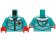 Part No: 973pb5550c01  Name: Torso Winter Jacket Padded with Hood, Metallic Light Blue Panels, Zipper and White Fur Lining Pattern (BAM) / Dark Turquoise Arms / Red Hands