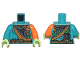 Part No: 973pb5734c01  Name: Torso Robe Over Bright Green and Silver Scale Armor and Emblem, Orange Trim and Belt Pattern / Orange Arm Left / Dark Turquoise Arm Right / Yellowish Green Hands