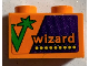 Part No: 3004pb243  Name: Brick 1 x 2 with 'wizard' and Yellow Dots on Dark Purple Background, Partial Green Letter W Pattern (Sticker) - Set 75978