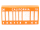 Part No: 3069pb0287  Name: Tile 1 x 2 with Silver Stripes, 'CALIFORNIA', '20', '15' and '136113 9 66' Pattern