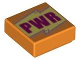 Part No: 3070pb163  Name: Tile 1 x 1 with Magenta 'PWR' on Bright Light Yellow Background, Metallic Pink Lines Pattern