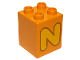 Part No: 31110pb156  Name: Duplo, Brick 2 x 2 x 2 with Bright Light Orange Capital Letter N with Reddish Brown Outline Pattern