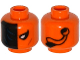 Part No: 3626cpb1524  Name: Minifigure, Head Alien with Mask Half Black with Dark Blue Contours, White Eye, Ribbons on Back on Back Pattern - Hollow Stud