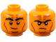 Part No: 3626pb3673  Name: Minifigure, Head Dual Sided Black Bushy Eyebrows, Dark Orange Forehead Markings, Dark Red Contour Lines, Lopsided Grin / Frown Pattern