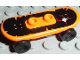 Part No: 42511c01pb28  Name: Minifigure, Utensil Skateboard Deck with White Skull and Red Lines on Black Background Pattern (Sticker) with Black Wheels (42511pb28 / 2496) - Set 79104