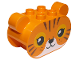 Part No: 72133pb02  Name: Duplo, Brick 2 x 4 x 2 1/2 Rounded Ends, Ears on Sides with Black Eyes, Nose, and Mouth, Bright Light Orange Eye Patches, Reddish Brown Stripes, and White Muzzle, Tiger Head Pattern