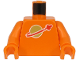 Part No: 973p90new2c10  Name: Torso Space Classic Moon Logo High on Torso Pattern, Inside with Ribs (second reissue) / Orange Arms / Orange Hands
