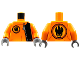 Part No: 973pb0486c01  Name: Torso Agents Villain with Zipper & Villain Logo on Back Pattern / Orange Arms / Dark Bluish Gray Hands
