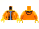 Part No: 973pb0906c01  Name: Torso Open Jacket Hoodie with 4 Buttons over Medium Blue Sweater Pattern / Orange Arms / Yellow Hands
