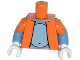 Part No: 973pb1673c01  Name: Torso Simpsons Open Jacket with Light Bluish Gray Stomach Pattern / Medium Blue Arms with Molded Orange Short Sleeves Pattern / White Hands