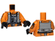 Part No: 973pb4120c02  Name: Torso SW Rebel Pilot with Angled Front Panel, Black and White Belts with Buckles on Back Pattern / Orange Arms with Pockets, 3 Bullets, Panel with Red and Blue Buttons Pattern / Black Hands