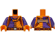 Part No: 973pb6152c01  Name: Torso Jacket Dark Purple Panel with Pockets over Striped Shirt, Reddish Brown Straps, Pouch and Belt with Silver Buckle, Bow Tie and Tan Sesame Seeds Pattern / Dark Purple Arms / Orange Hands