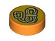 Part No: 98138pb427  Name: Tile, Round 1 x 1 with Tan Rope with Carabiner on Bright Light Orange Background Pattern